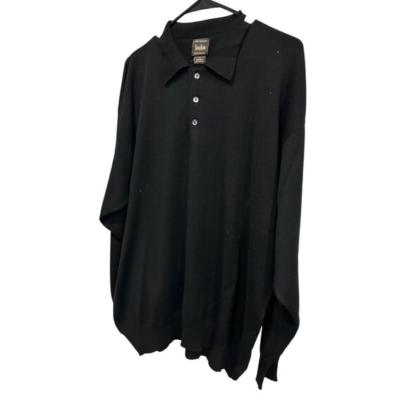 Neiman Marcus Mens Black Merino Wool Polo Sweater L Made In Scotland - Picture 3 of 9